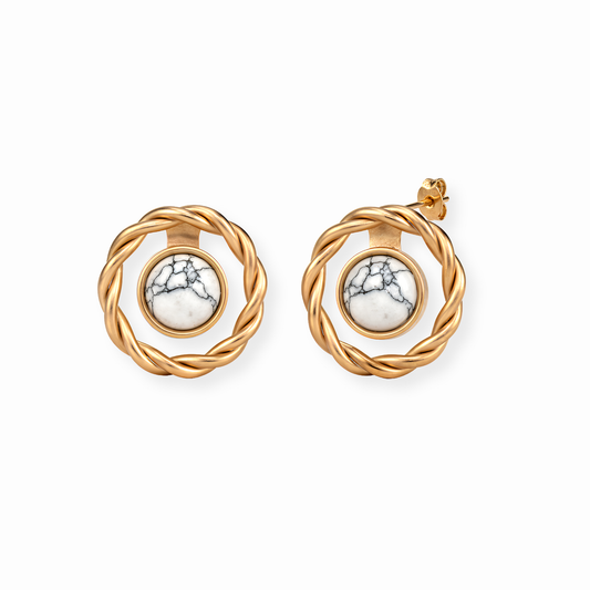 Aretes Laminados de Oro 18kl con Ónix Blanca