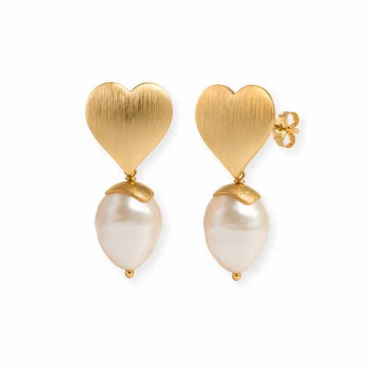 Aretes Laminados de Oro 18kl con Perla Cultivada