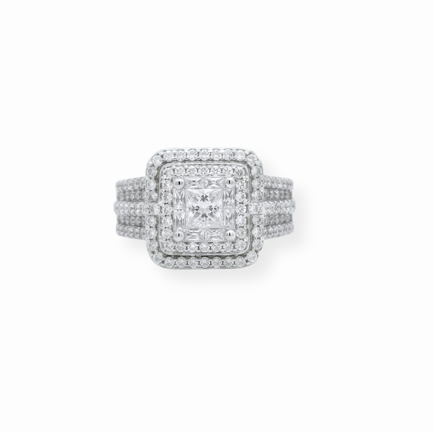 Anillo Laminado en Oro Blanco de 18KL con Cristales Checos