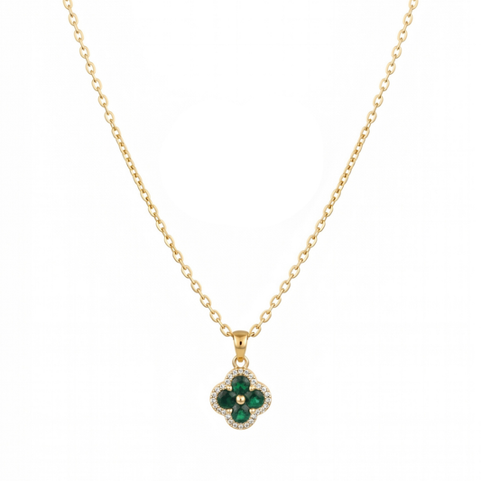 Cadena Laminada en Oro de 18KL con Delicado Dije con Cristales Austriacos Tono Esmeralda
