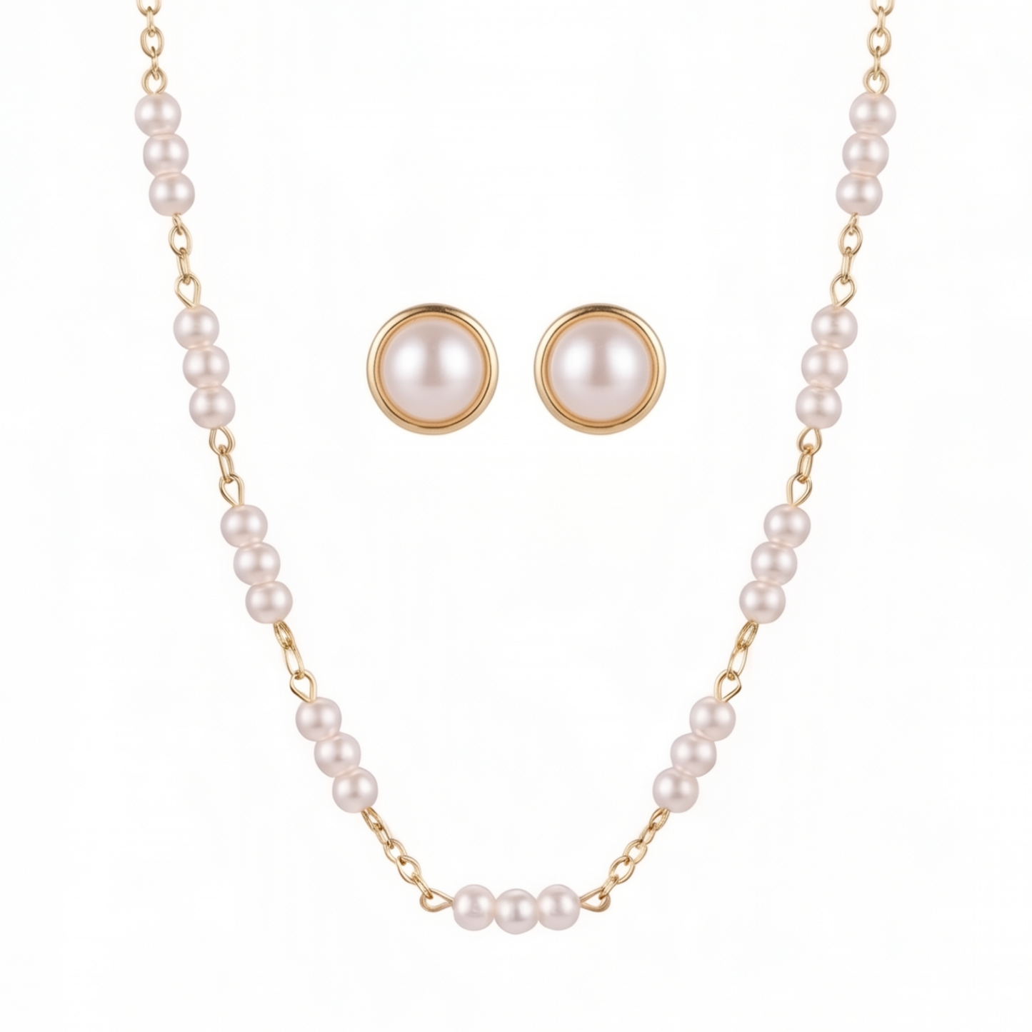 Set Laminado en Oro de 18KL Collar con Baby Perlas y Aretes de Perlas Españolas Cultivadas de 12mm