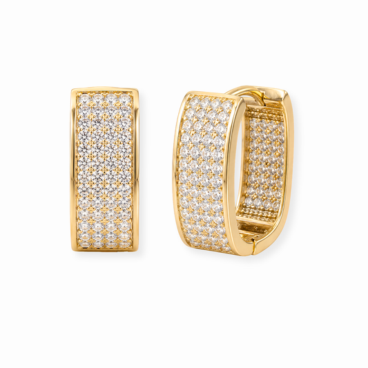 Huggies Laminados en Oro de 18KL con Swarovski y Rodium