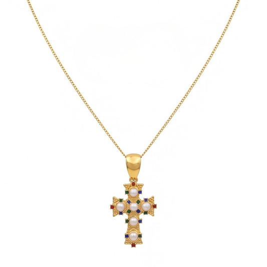 Collar Laminado en Oro de 18KL con Baby Perlas y Piedras Semipreciosas