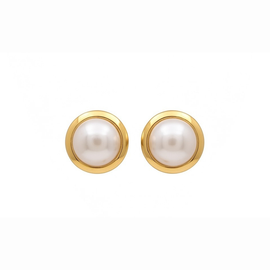 Aretes de Laminadas en Oro de 18KL con Perlas Cultivadas Españolas de 18 mm