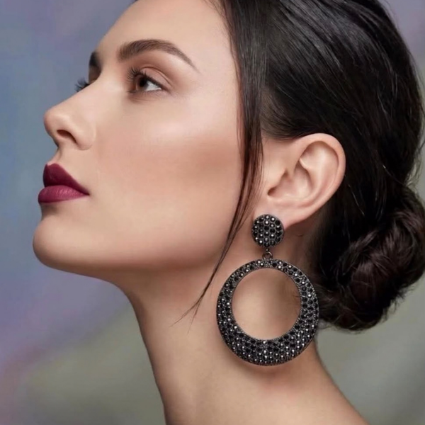 Aretes con  Laminados en Oro de 18KL con Pave de Malaquitas y Rodium Ahumado