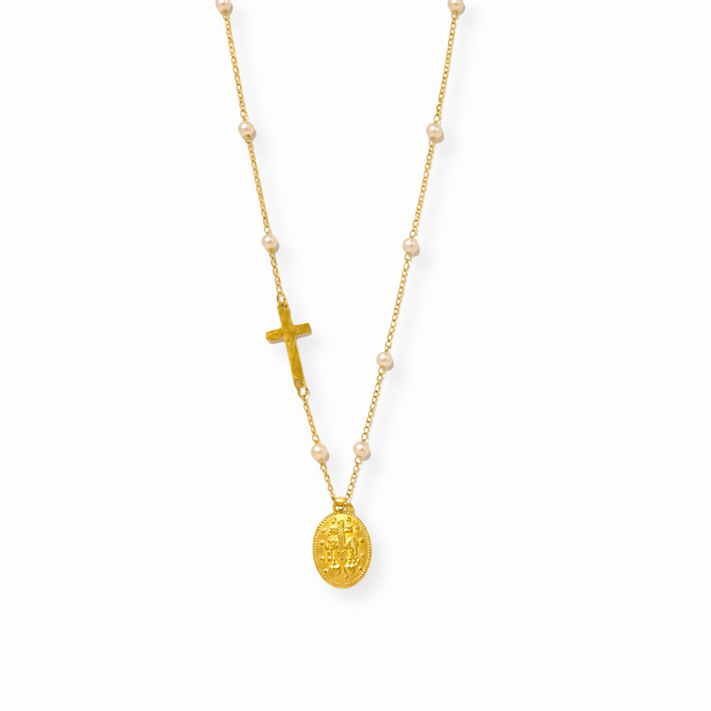 Collar de La Virgen Medalla Milagrosa Laminada en Oro de 18KL