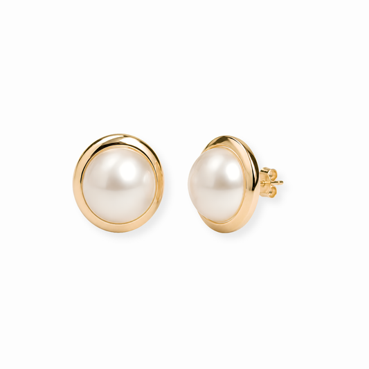 Aretes Laminados en Oro de 18KL con Perla Española