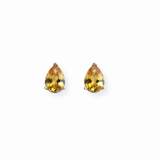 Aretes Laminados en Oro Blanco de 18KL con Solitarios de Topacios de Laboratorio
