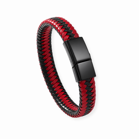 Pulsera en Acero Inoxidable con Tejido de Cuero