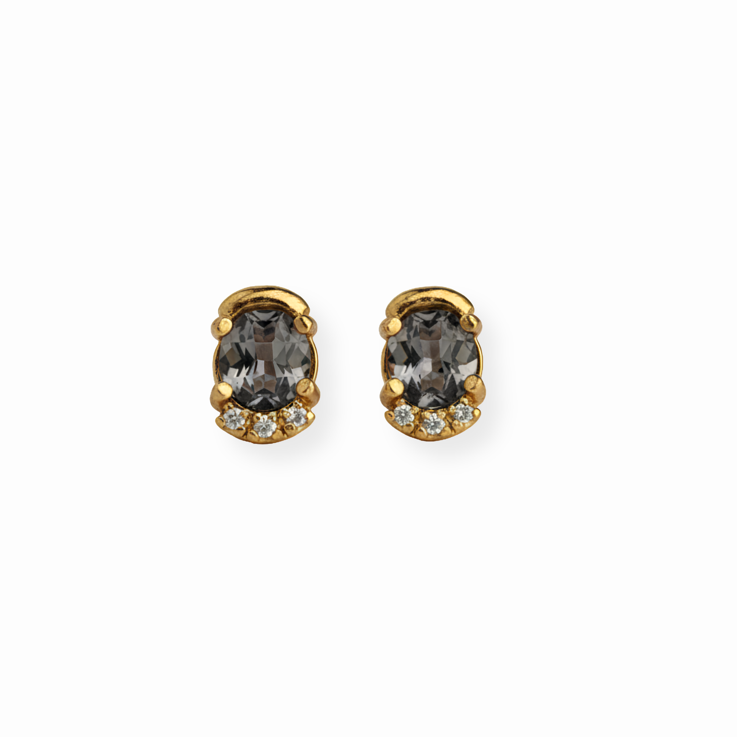 Aretes Laminados en Oro de 18KL con Topacios Ahumados y Circonitas