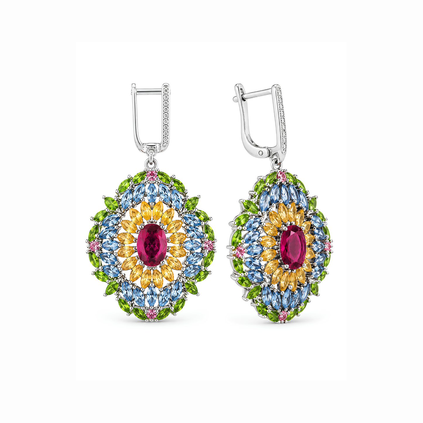 Argollas en plata con piedras semipreciosas