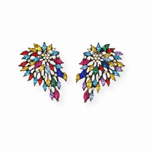 Aretes Laminados en Oro de 18KL con Cristales Checos de Colores y Rodium