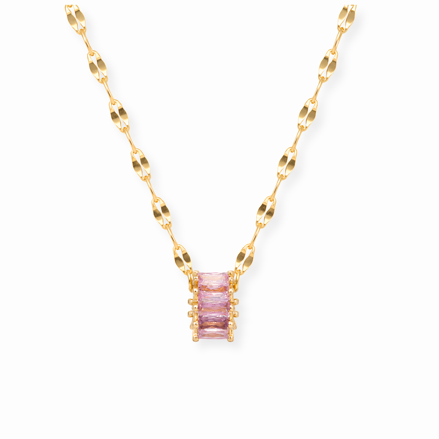 Collar Laminado en Oro de 18KL y Cristales Austriacos en Corte Baguette