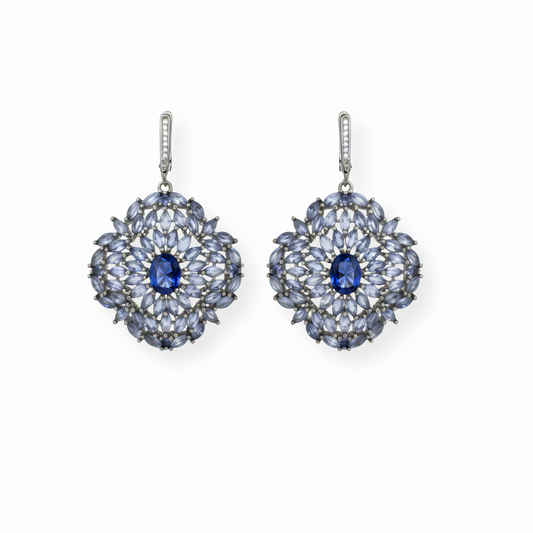 Aretes en Plata Enchapadas en Oro de 18KL con Piedras Semipreciosas y Rodium