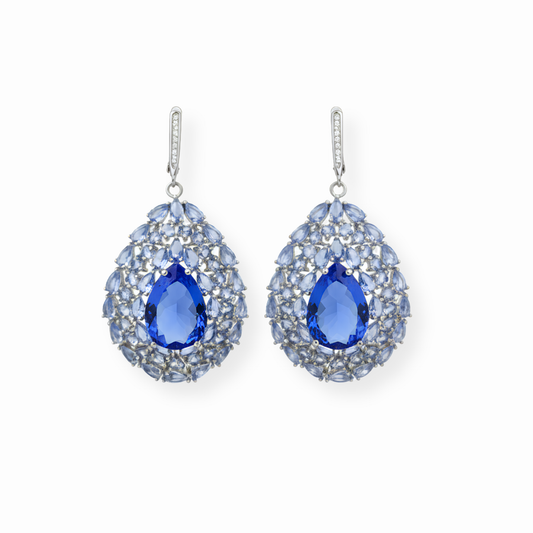 Aretes en Plata Enchapadas en Oro de 18KL con Piedras Semipreciosas y Rodium