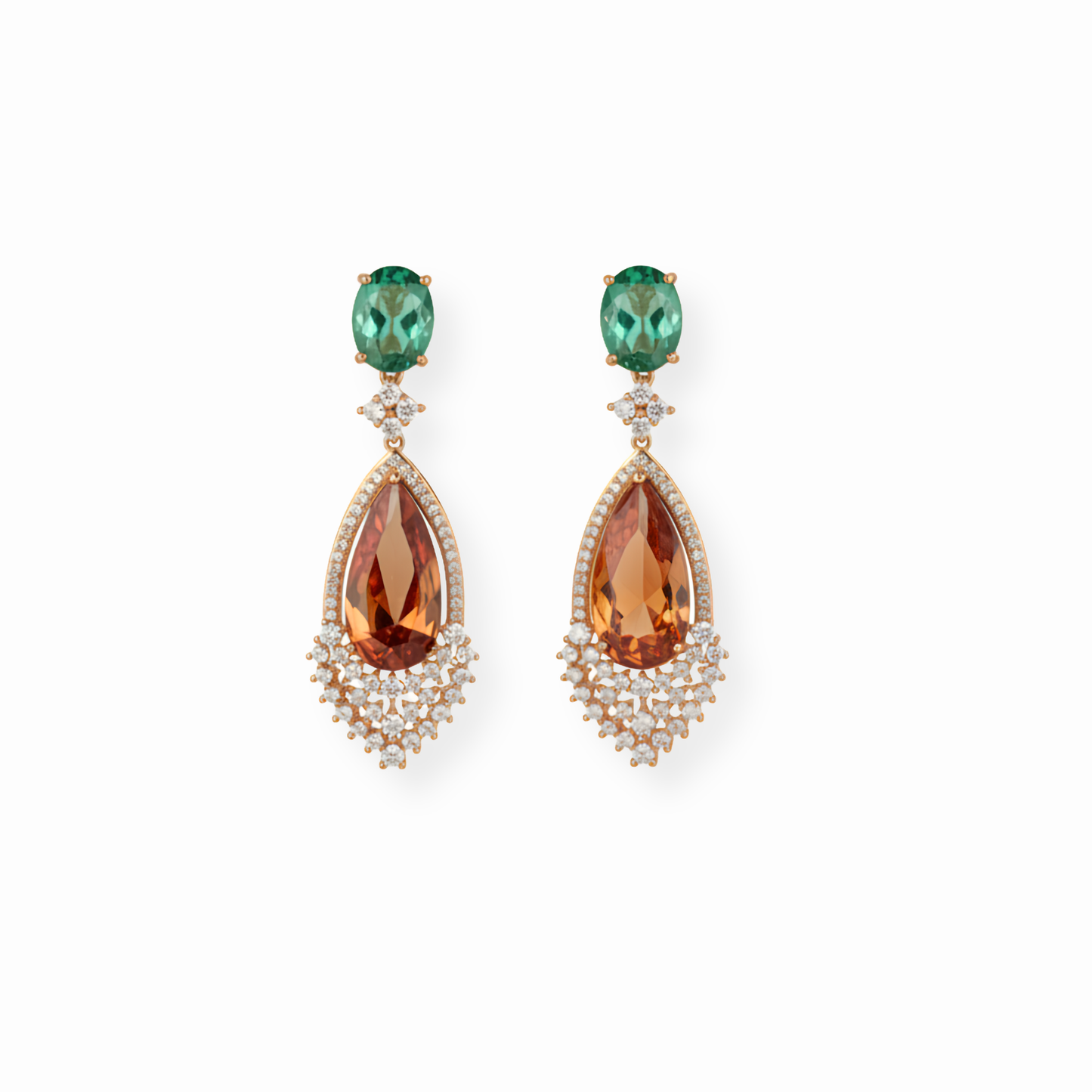 Aretes Laminados en Oro de 18KL con Cristales Austriacos y Recubrimeinto de Rodium