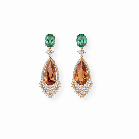 Aretes Laminados en Oro de 18KL con Cristales Austriacos y Recubrimeinto de Rodium