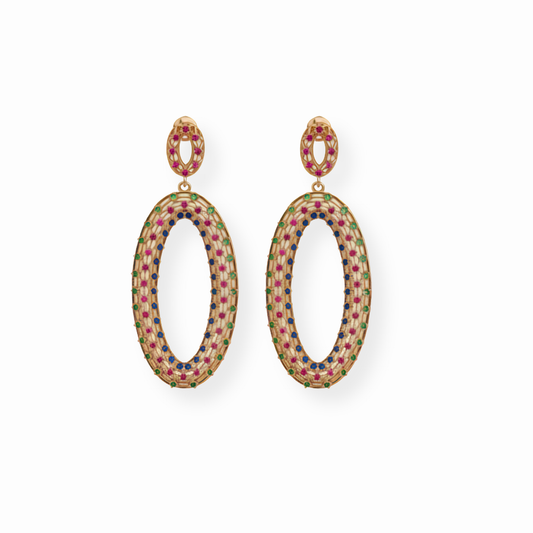 Aretes Laminados en Oro de 18KL con Piedras Naturales Semipreciosas