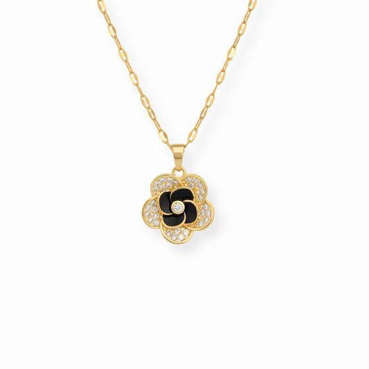 Collar Laminado en Oro de 18KL con Dije Esmaltado Negro