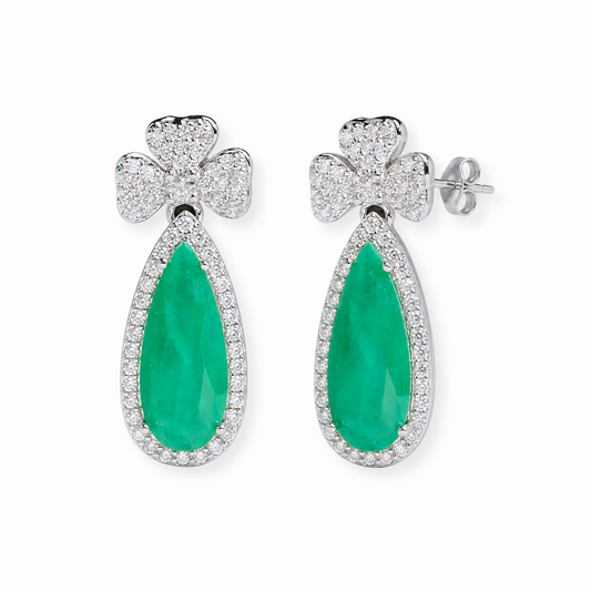 Aretes en Rodium con Piedras Semipreciosas de Laboratorio y Swarovski