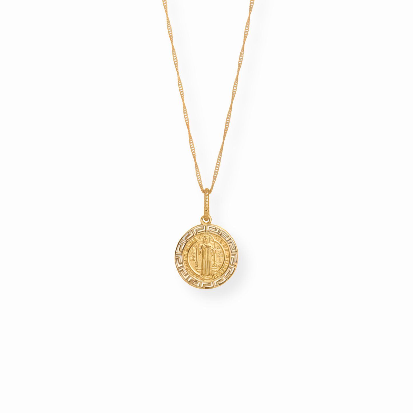 Cadena con Medalla de San Benito en Ambos Lados Laminada en Oro de 18KL