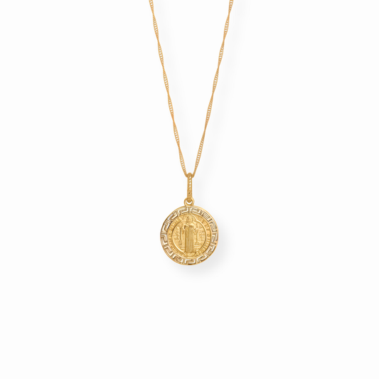 Cadena con Medalla de San Benito en Ambos Lados Laminada en Oro de 18KL