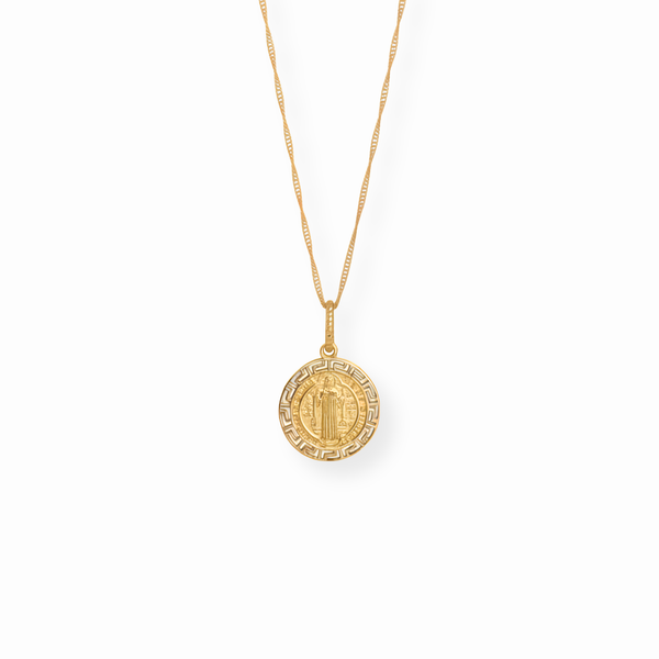 Cadena con Medalla de San Benito en Ambos Lados Laminada en Oro de 18KL