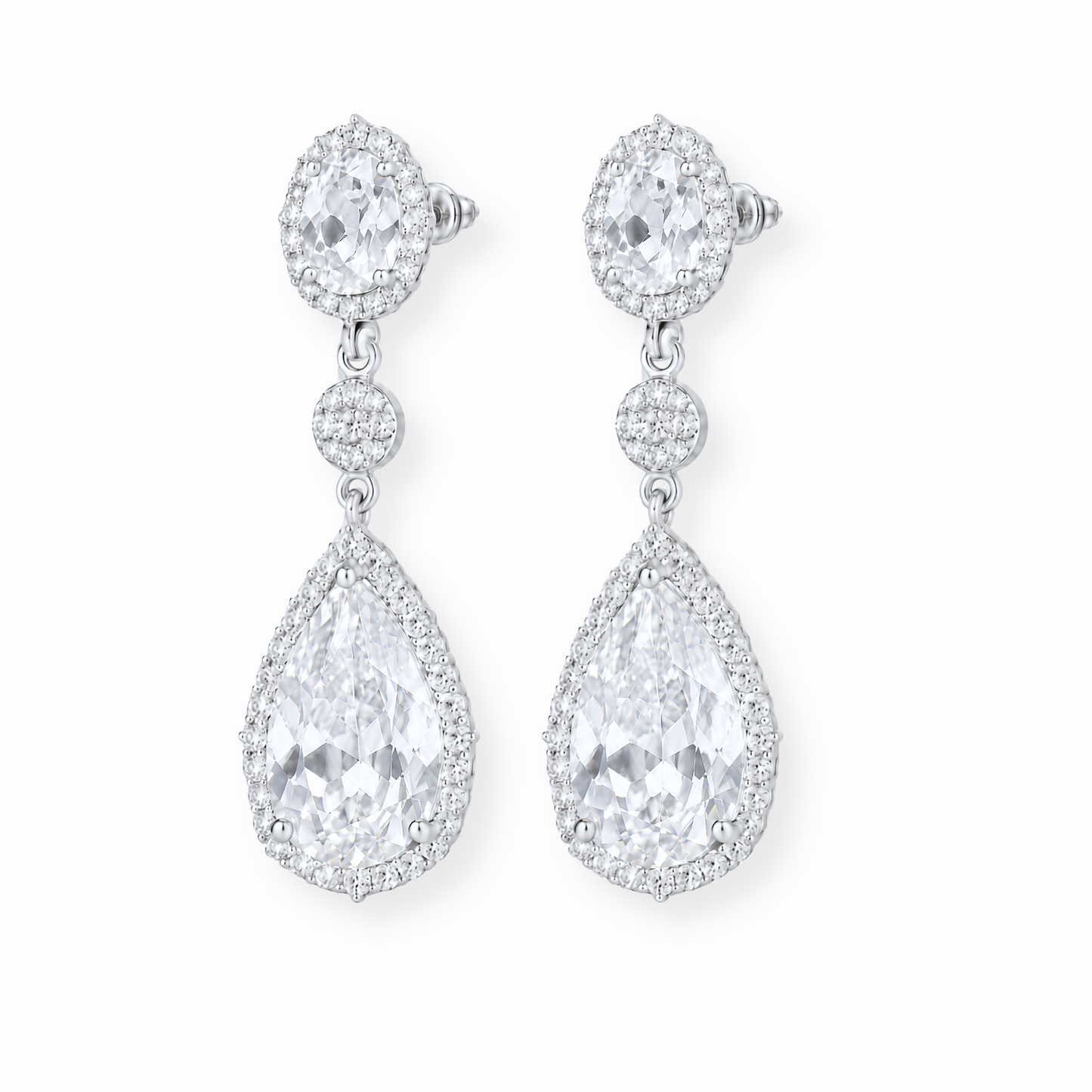 Aretes Laminados en Oro de 18KL con Cristales y Rodium