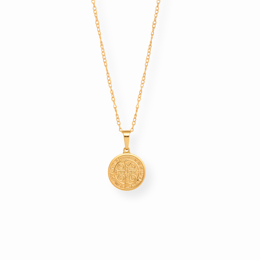 Cadena con Medalla de San Benito en Ambos Lados Laminada en Oro de 18KL