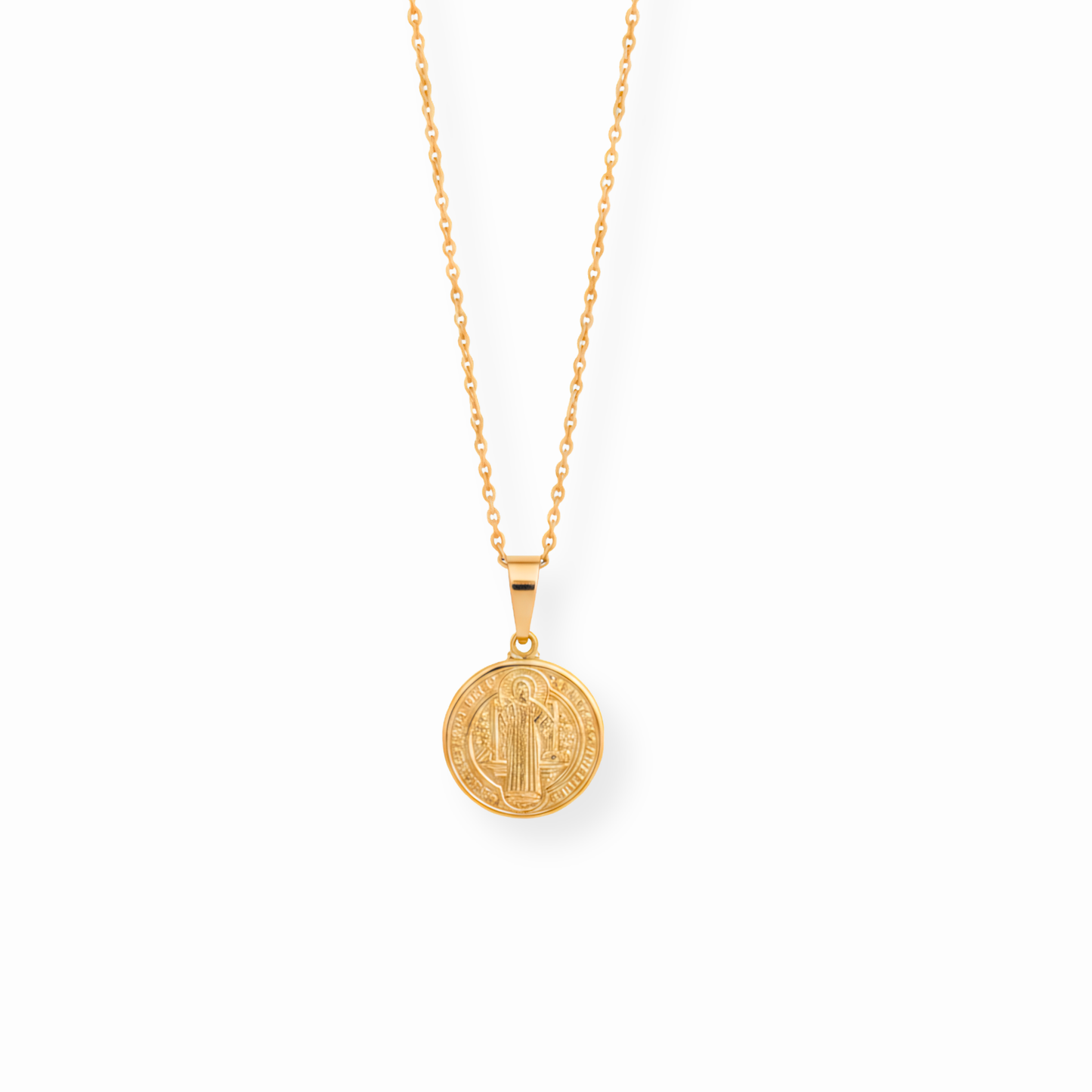 Cadena con Medalla de San Benito en Ambos Lados Laminada en Oro de 18KL