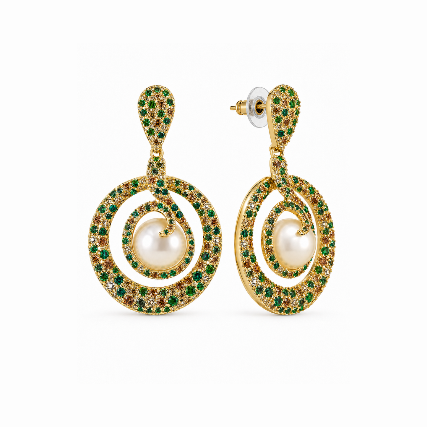 Argollas en oro 18KL con piedras semipreciosas y perlas cultivadas