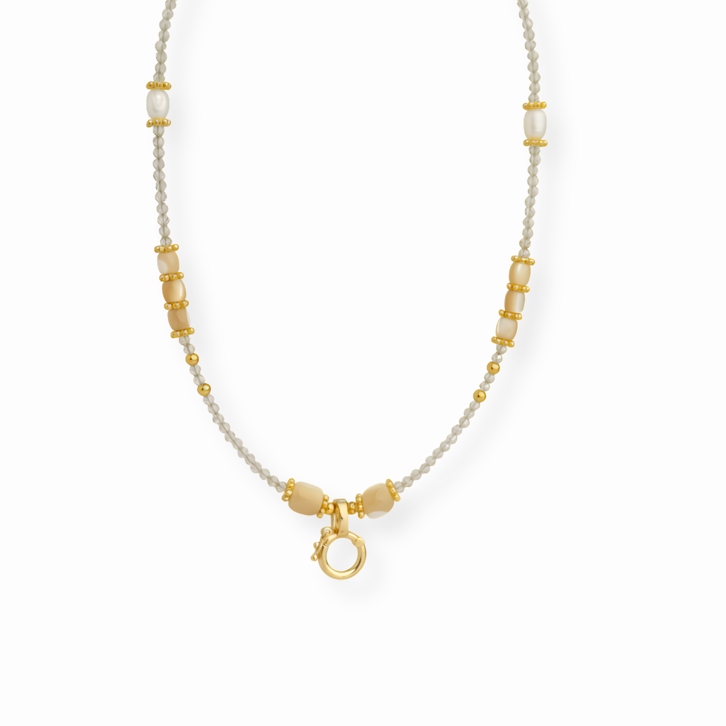 Collar Tipo Choker Laminado en Oro de 18KL con Cristales y Baby Madre Perlas