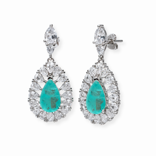 Aretes Laminados en Oro de 18KL con Piedras Semipreciosas y Rodium