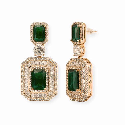 Aretes Estilo Princesa Laminados en Oro de 18KL con Swarovski