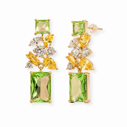 Aretes Laminados en Oro de 18KL con Piedras Semipreciosas y Rodium