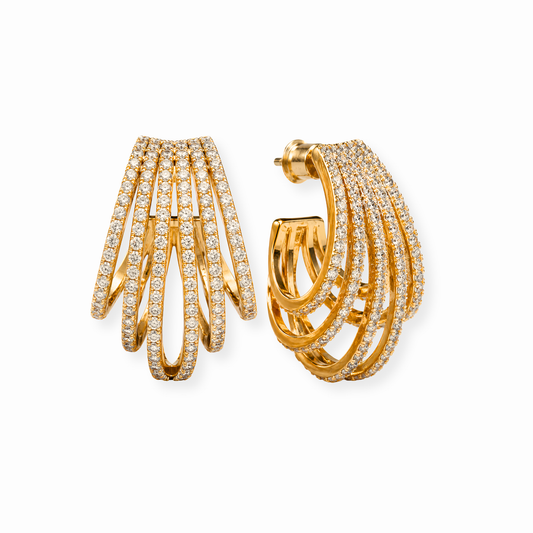 Aretes Medianos Laminados en Oro de 18KL con Swarovki y Recubrimiento de Rodium