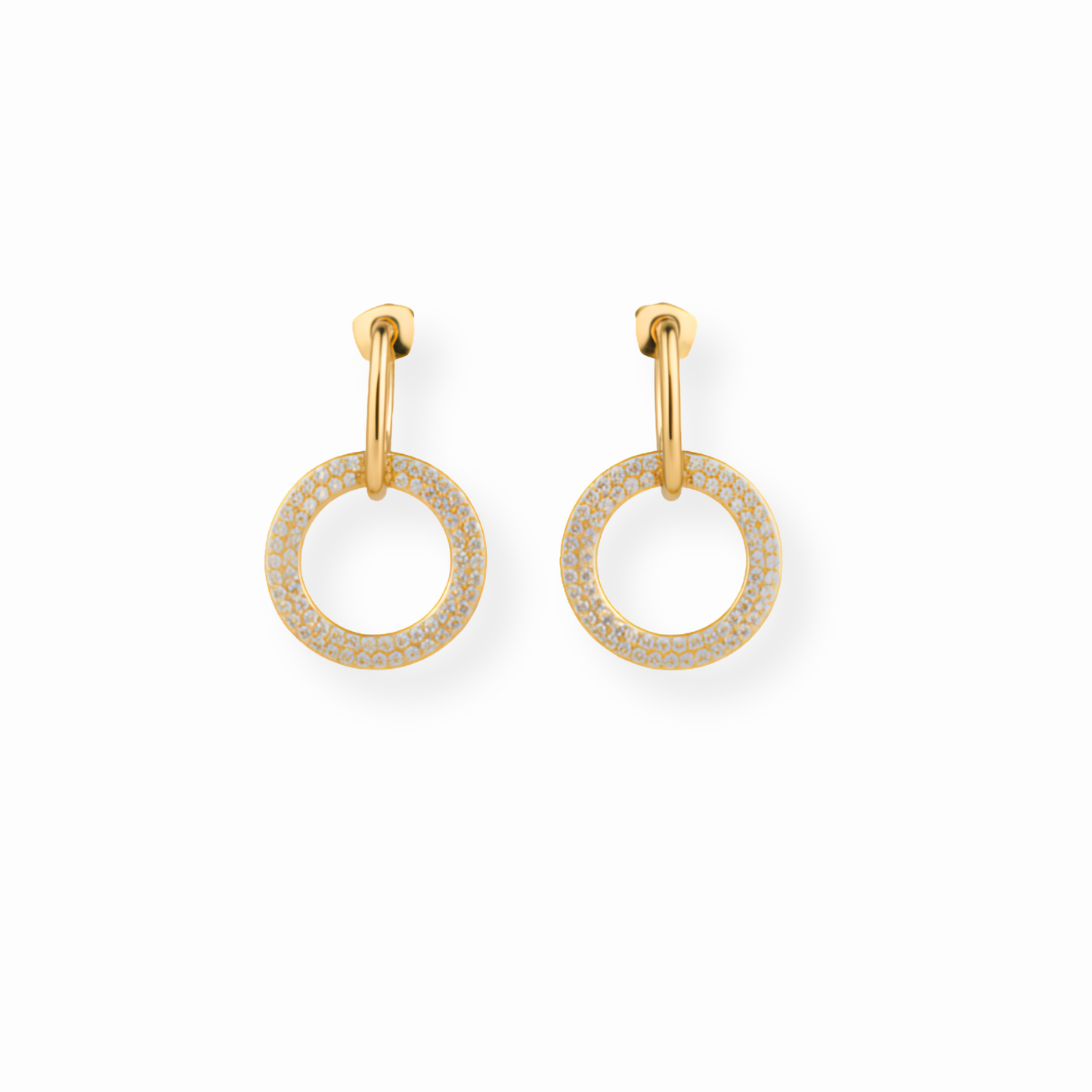 Aretes Laminados en Oro de 18KL con Círculos de la Vida en Swarovski