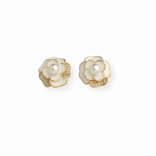 Aretes Laminados en Oro de 18KL con Baby Perlas y Esmaltado