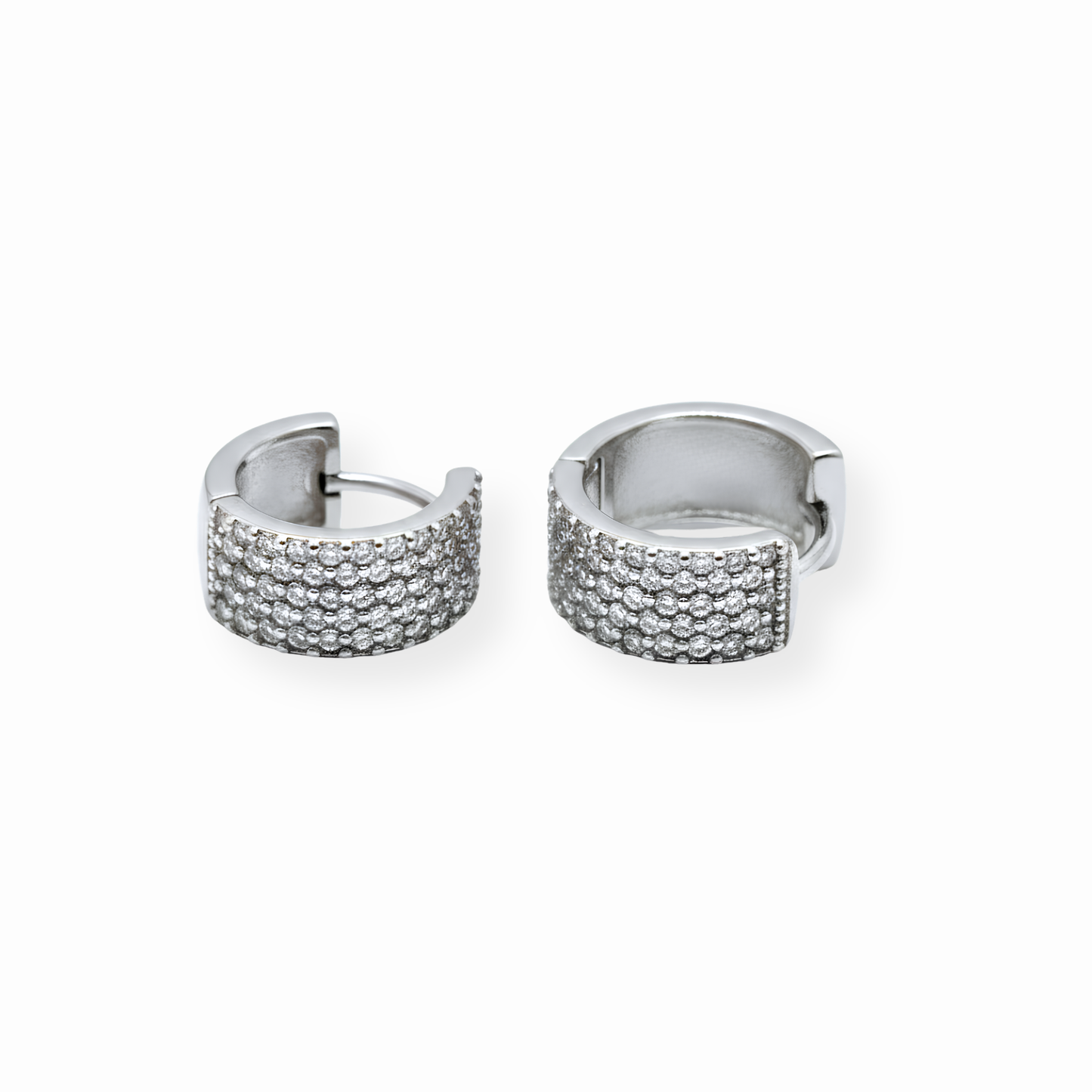 Huggies Laminados en Oro de 18KL con Swarovski y Rodium