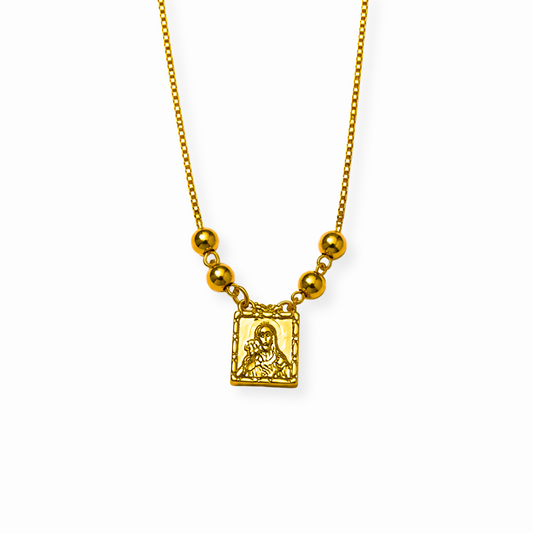 Cadena de la Virgen del Perpetuo Socorro en Ambos Lados Laminada en Oro de 18KL