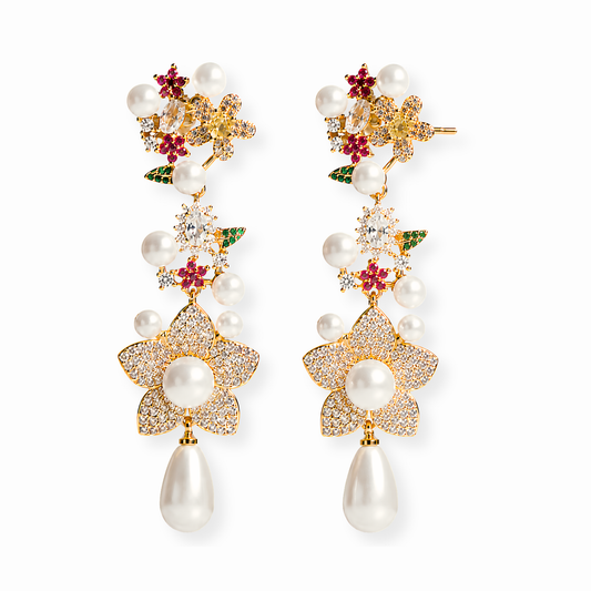 Aretes Laminados en Oro de 18KL con Piedras Semipreciosas, Swarovski y Rodium