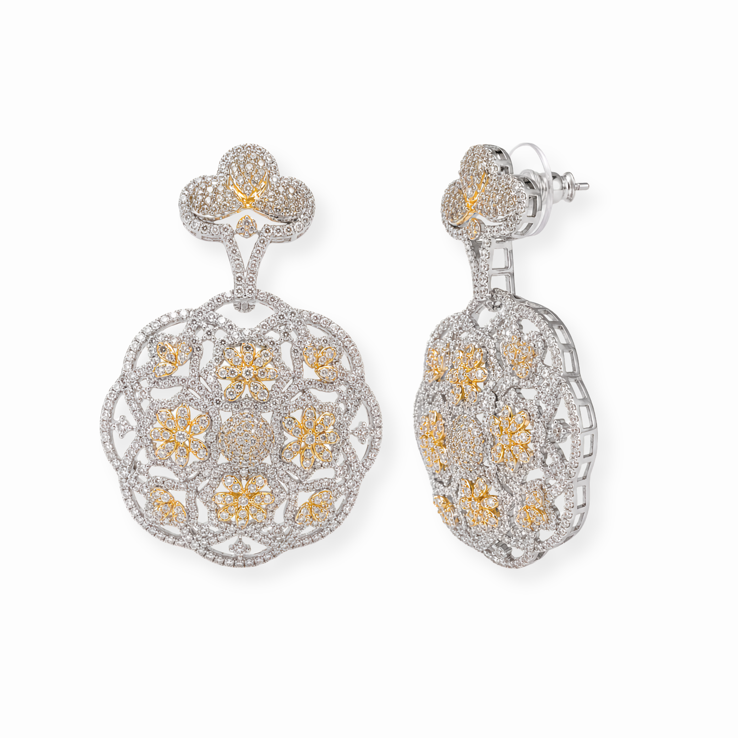 Aretes Laminados en Oro de 18KL con Swarovski y Rodium