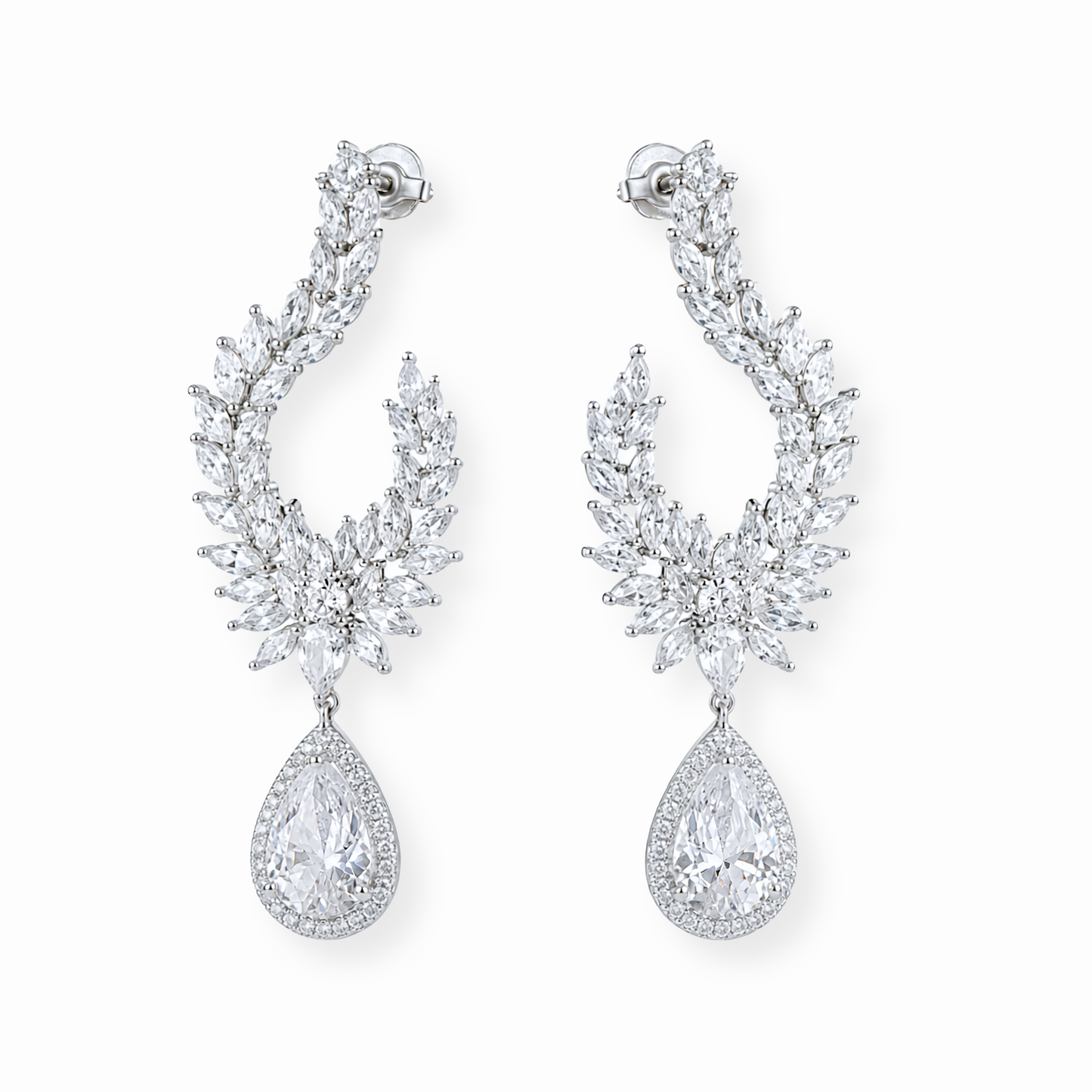 Aretes Laminados en Oro de 18KL con Swarovski y Rodium