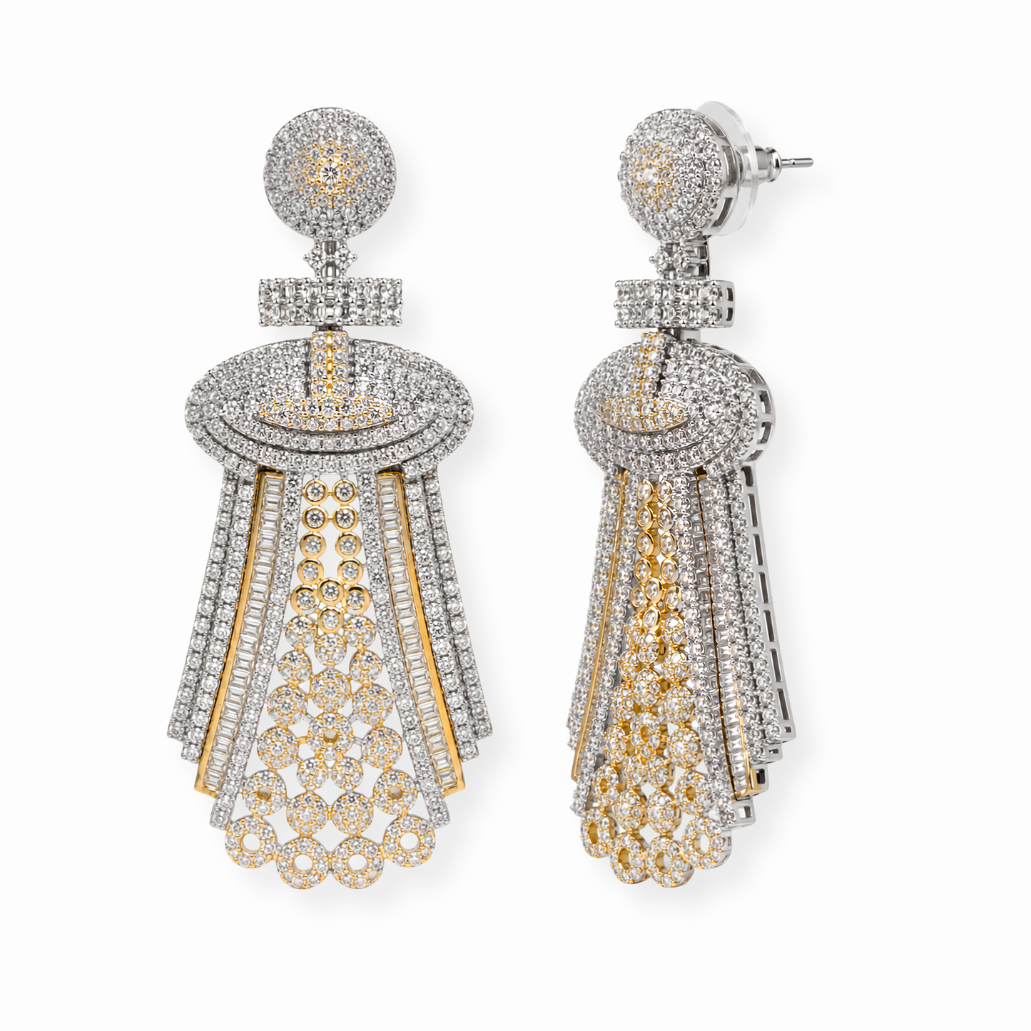 Aretes Laminados en Oro de 18KL con Swarovski y Rodium