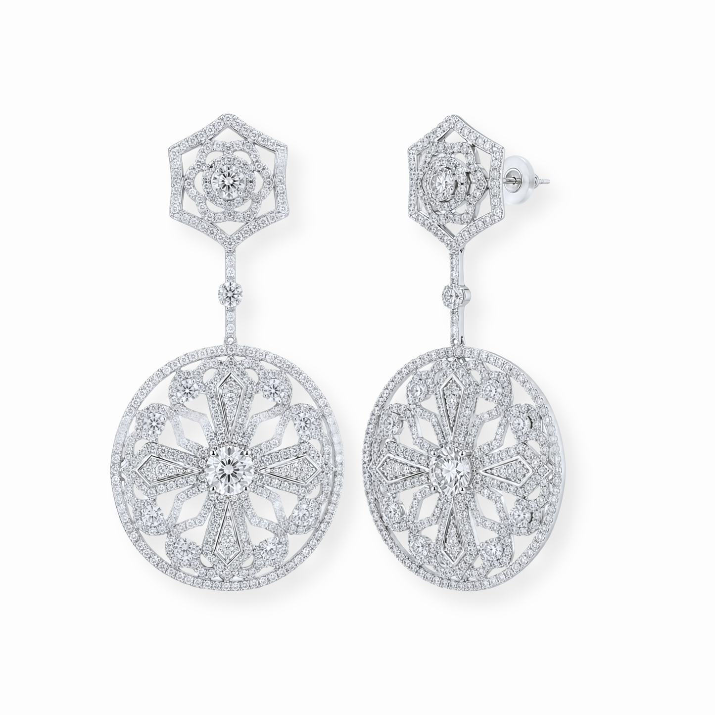 Aretes Laminados en Oro de 18KL con Swarovski y Rodium