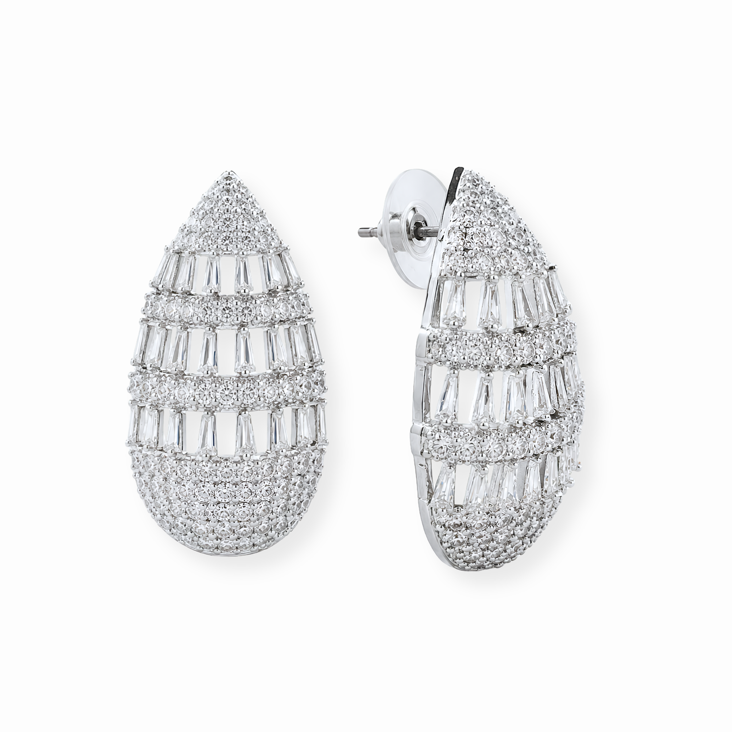 Aretes Laminados en Oro de 18KL con Swarovski y Rodium