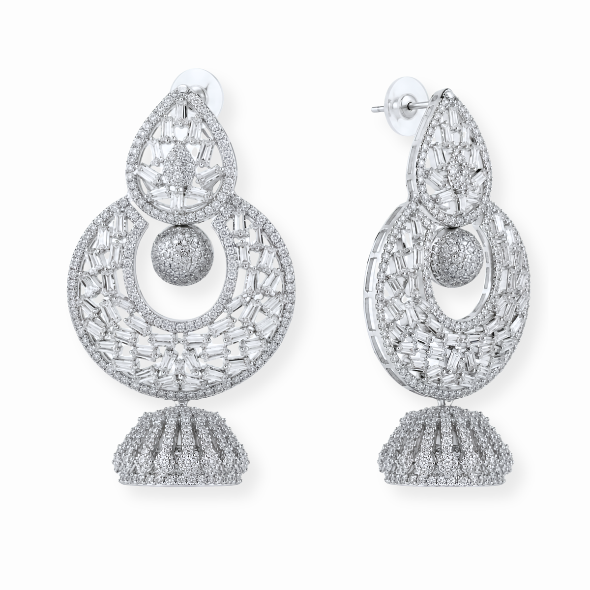 Aretes Laminados en Oro de 18KL con Swarovski y Rodium