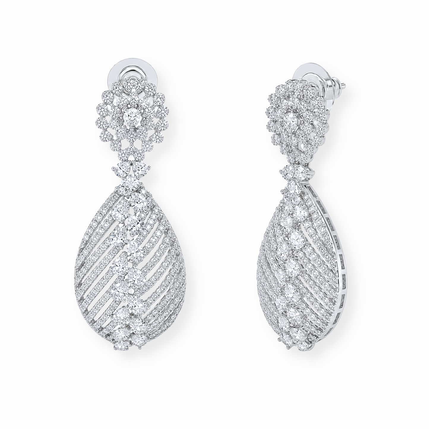 Aretes Laminados en Oro de 18KL con Swarovski y Rodium