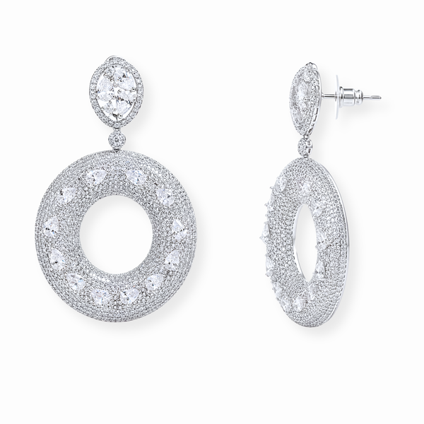Aretes Laminados en Oro de 18KL con Swarovski y Rodium