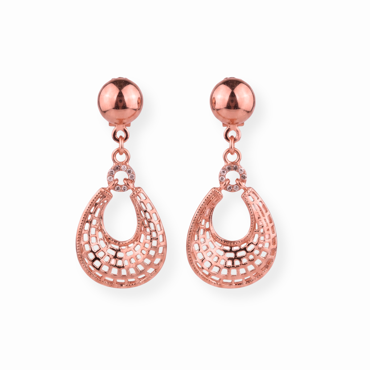 Aretes Laminados en Oro Rosa de 18KL con Circonias